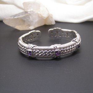 Sterling Silver Judith Ripka Amethyst Hinged Bangle Bracelet